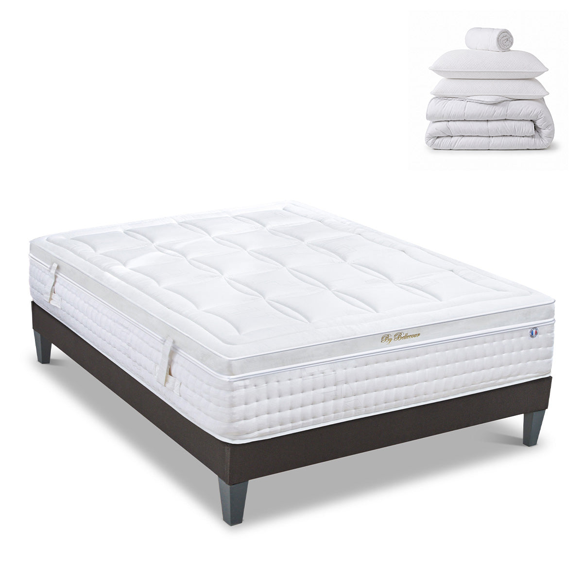 Pack prêt à dormir Empereur - Matelas + Sommier + Couette, oreillers, protège-matelas - 33 cm d'épaisseur