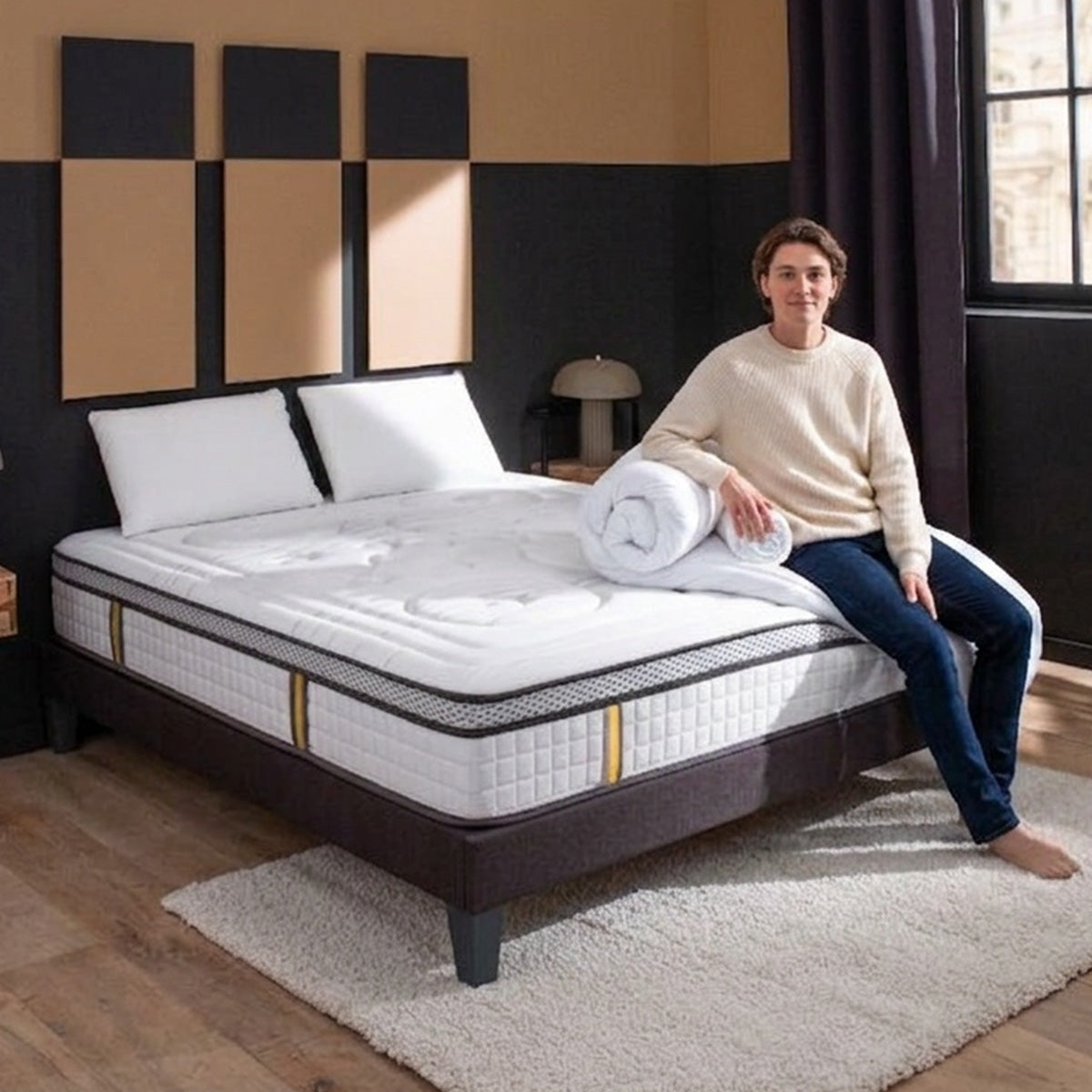 Pack prêt à dormir Reina 2.0 - Matelas + Sommier + Couette, oreillers, protège-matelas - 26 cm d'épaisseur