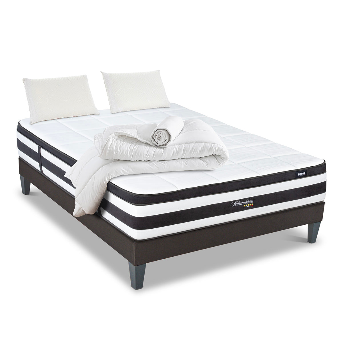 Prêt-à-dormir FONTAINEBLEAU avec Sommier, Couette, Oreillers et Protège-matelas