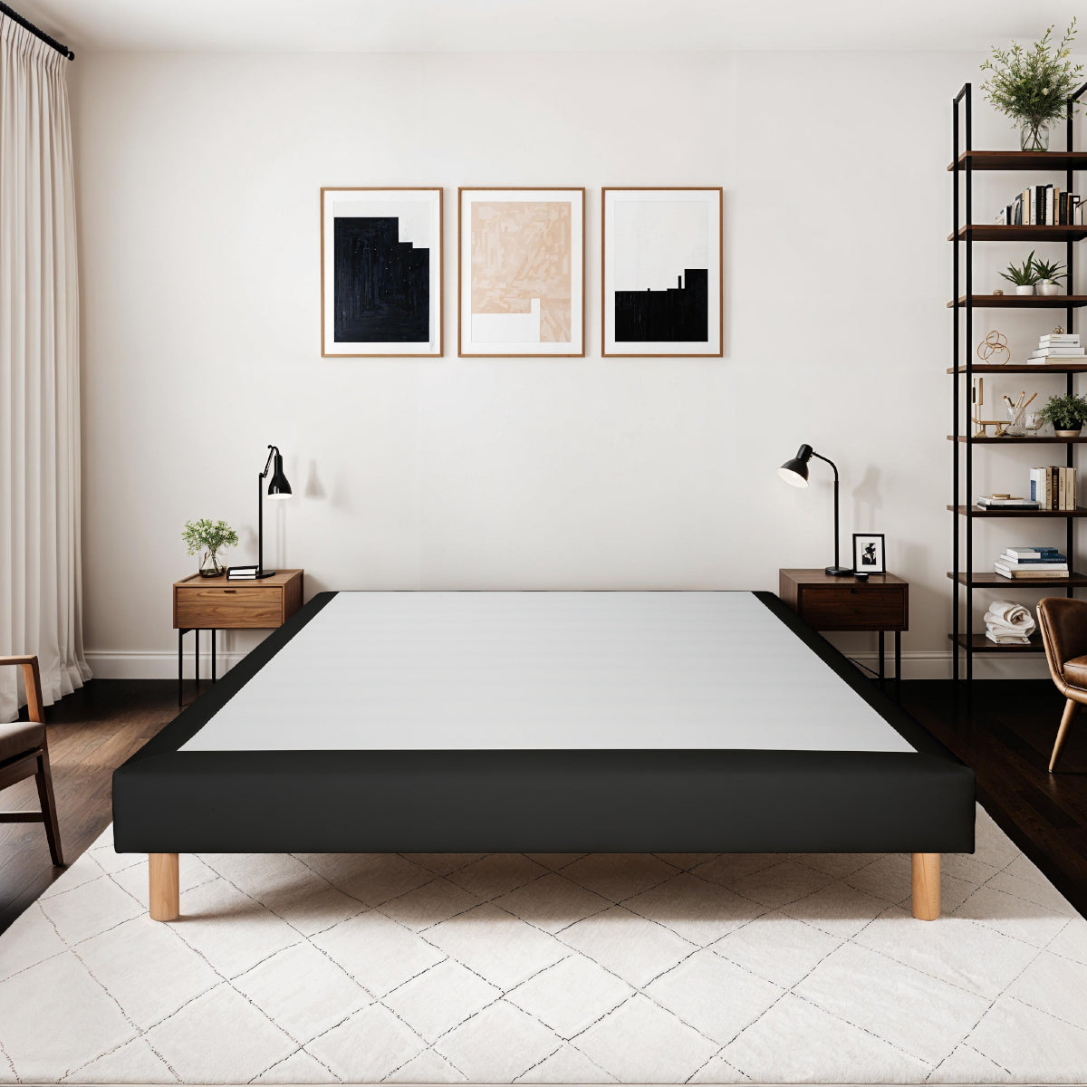Lit coffre 90x200cm en similicuir - avec led et sommier à lattes - noir