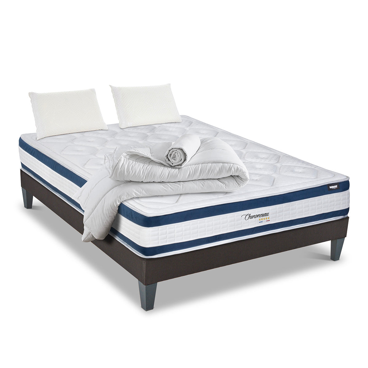 Prêt-à-dormir CHENONCEAU avec Sommier, Couette, Oreillers et Protège-matelas