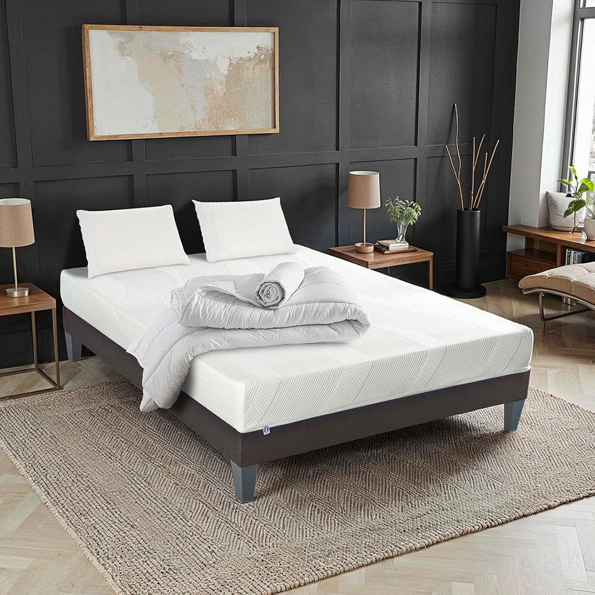 Prêt-à-dormir PARIS avec Sommier, Couette, Oreillers et Protège-matelas