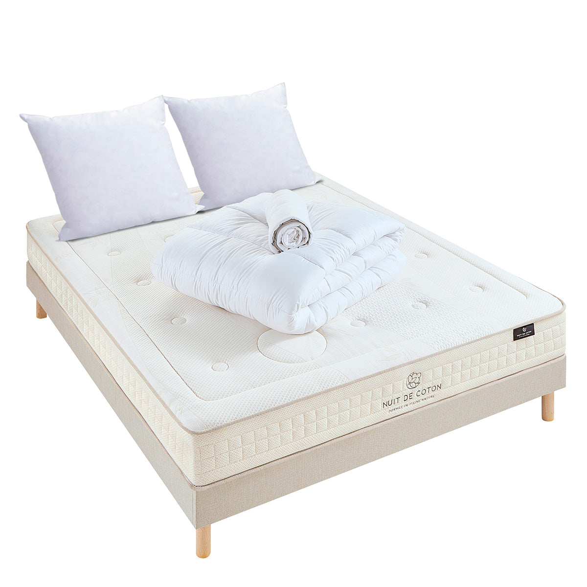 Prêt-à-dormir PRÉLUDE avec Sommier, Couette, Oreillers et Protège-matelas