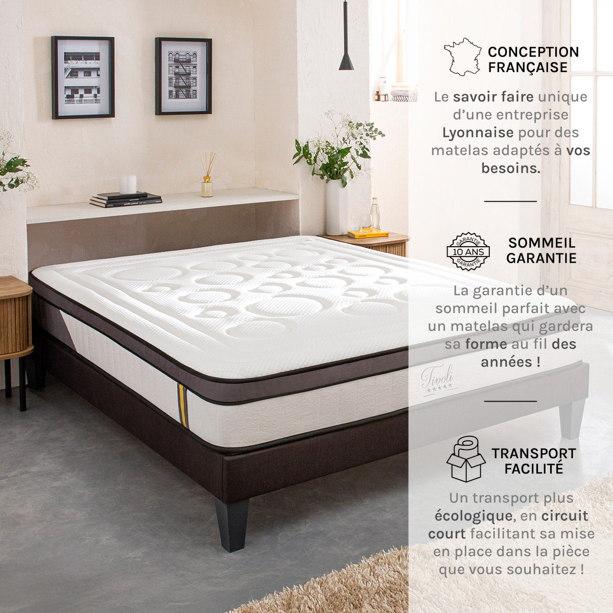 Ensemble Matelas Mémoire de forme TIVOLI avec sommier