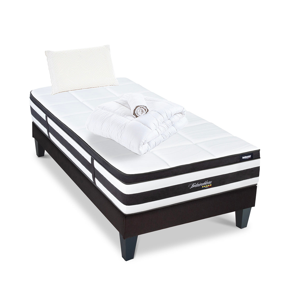 Prêt-à-dormir FONTAINEBLEAU avec Sommier, Couette, Oreillers et Protège-matelas