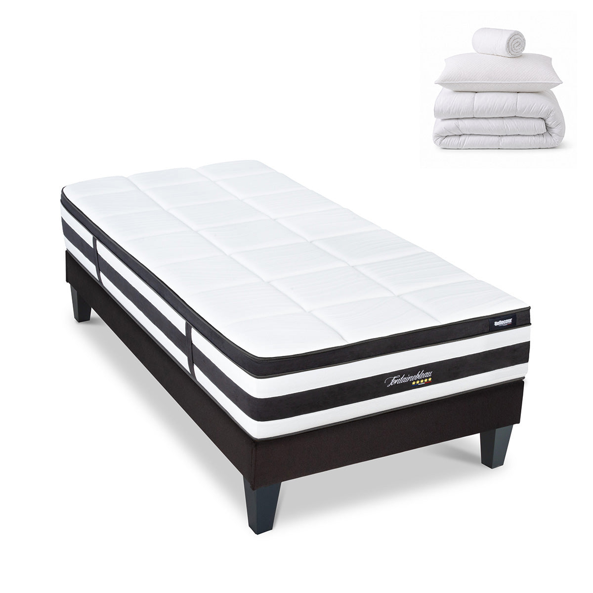 Pack Fontainebleau - Matelas + Sommier + Accessoires - La chambre équipée en une fois - 25 cm d'épaisseur