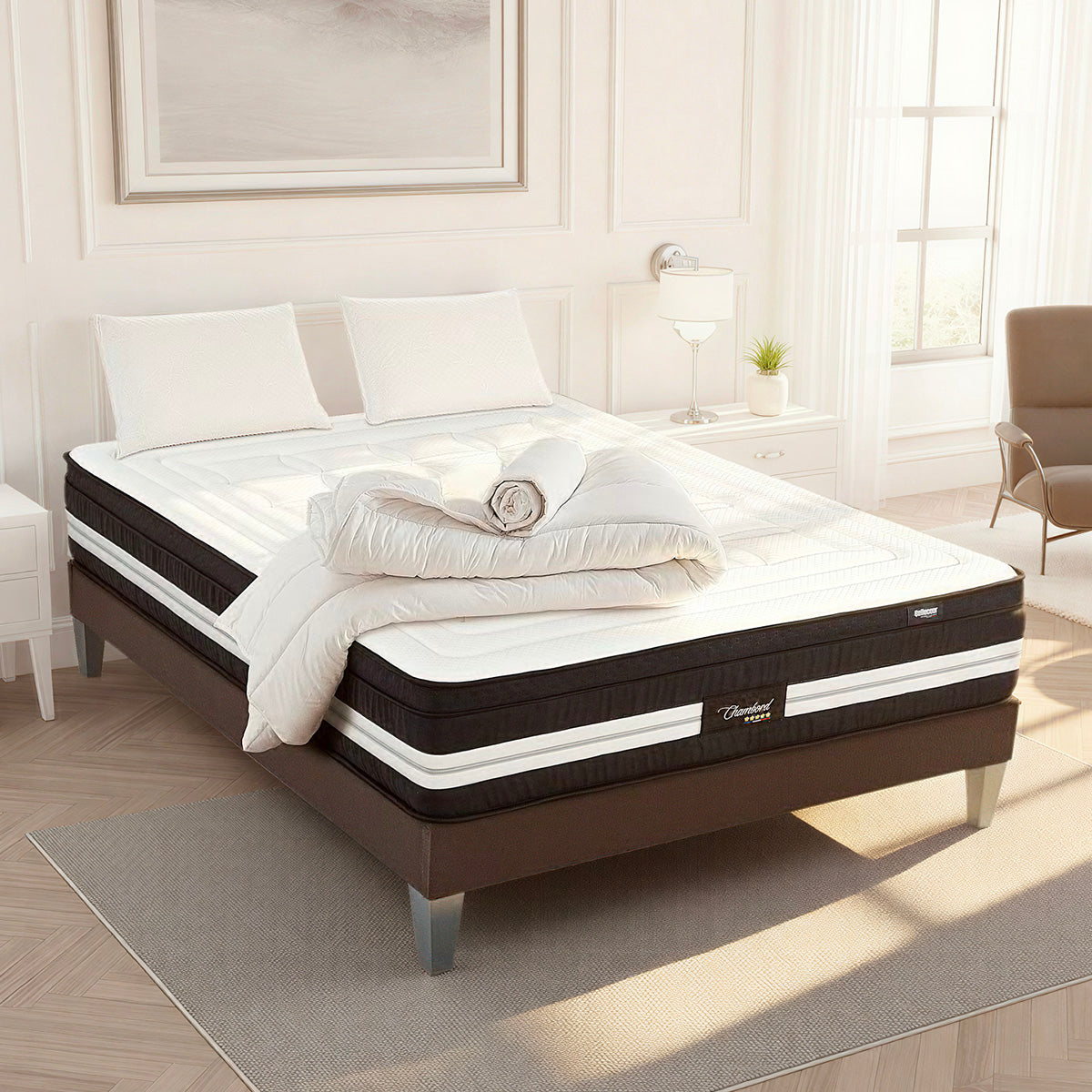 Prêt-à-dormir CHAMBORD avec Sommier, Couette, Oreillers et Protège-matelas