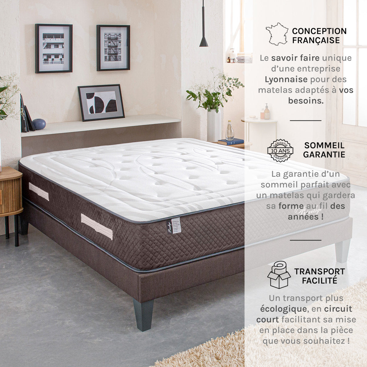 Prêt-à-dormir PRIVILÈGE avec Sommier, Couette, Oreillers et Protège-matelas
