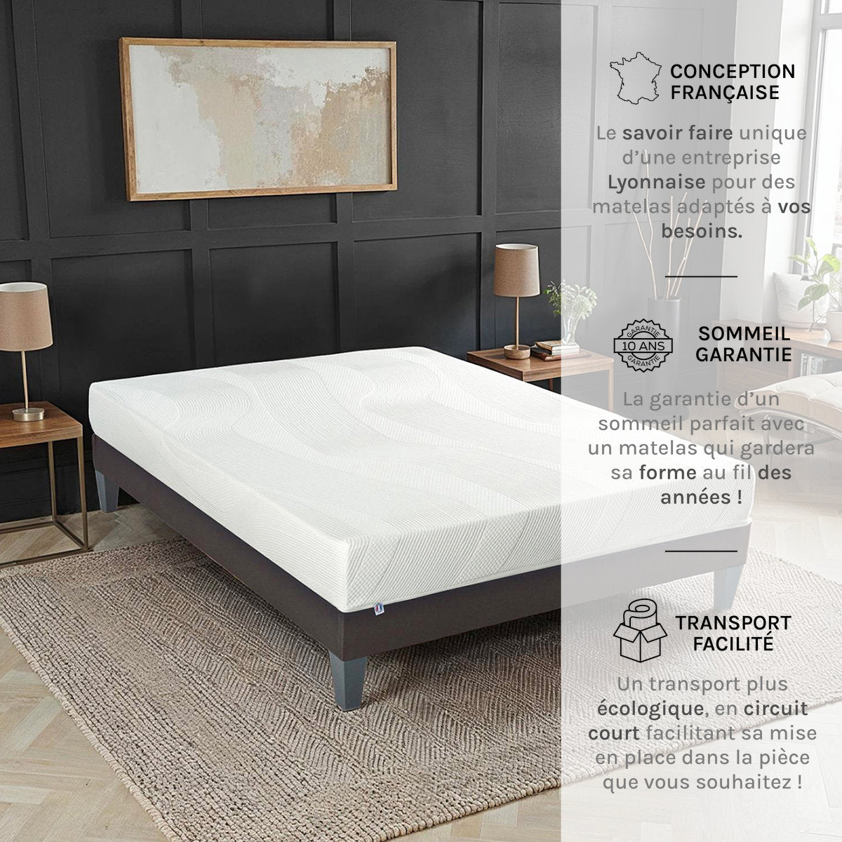 Prêt-à-dormir PARIS avec Sommier, Couette, Oreillers et Protège-matelas
