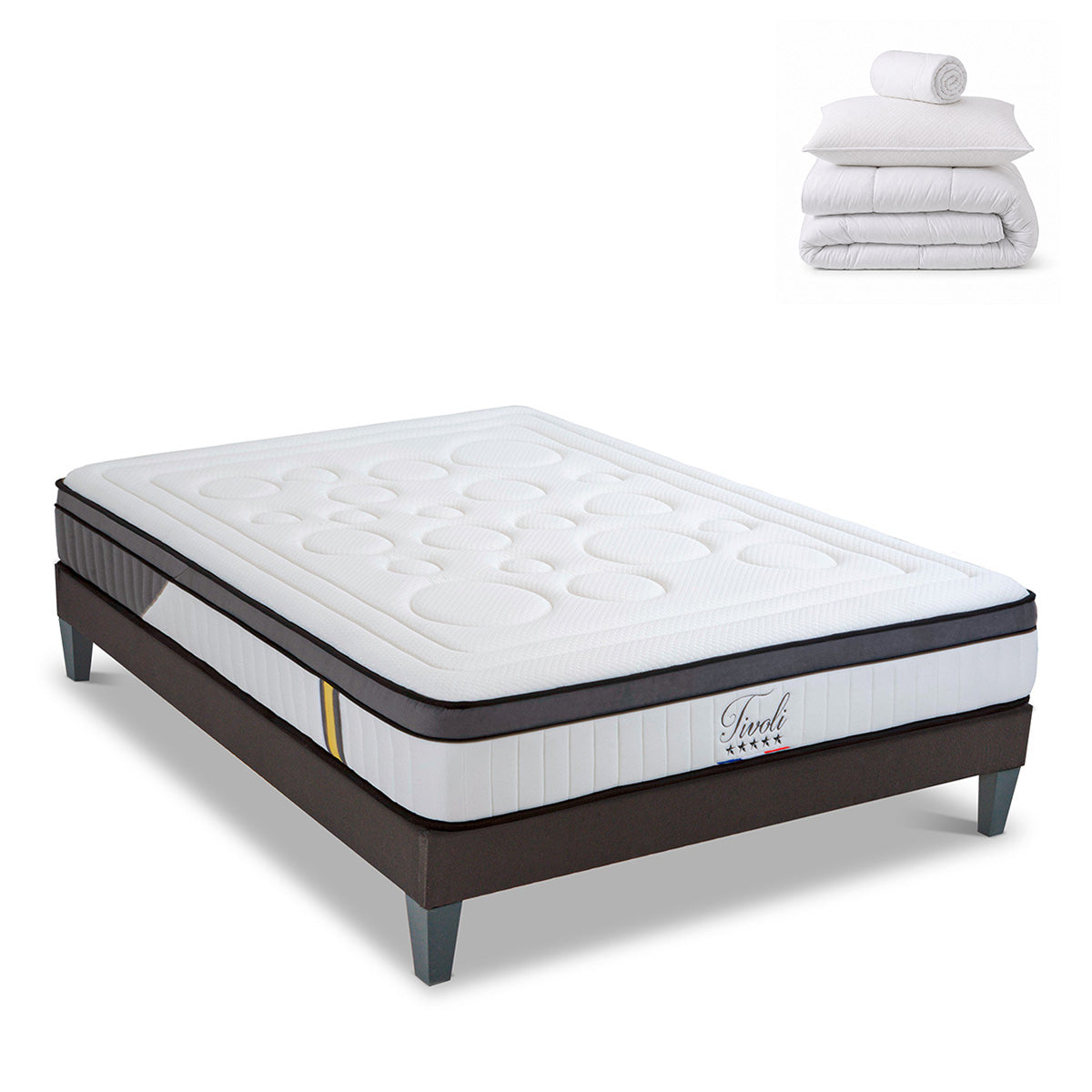Pack prêt à dormir Tivoli - Matelas + Sommier + Couette, oreillers, protège-matelas - 25 cm d'épaisseur