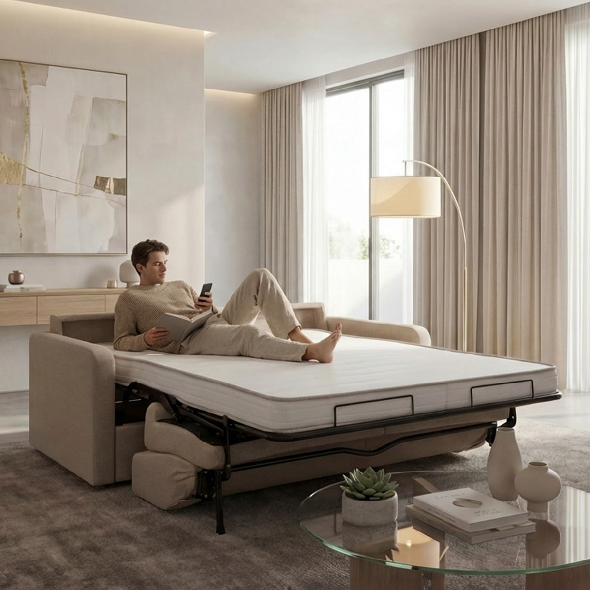 Canapé-lit Tissu avec Matelas BASTILLE