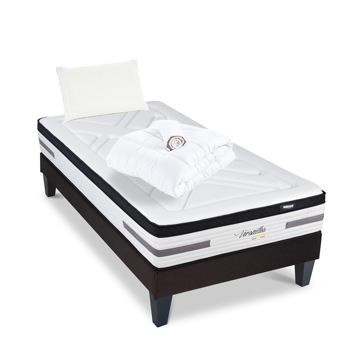 Prêt-à-dormir VERSAILLES avec Sommier, Couette, Oreillers et Protège-matelas