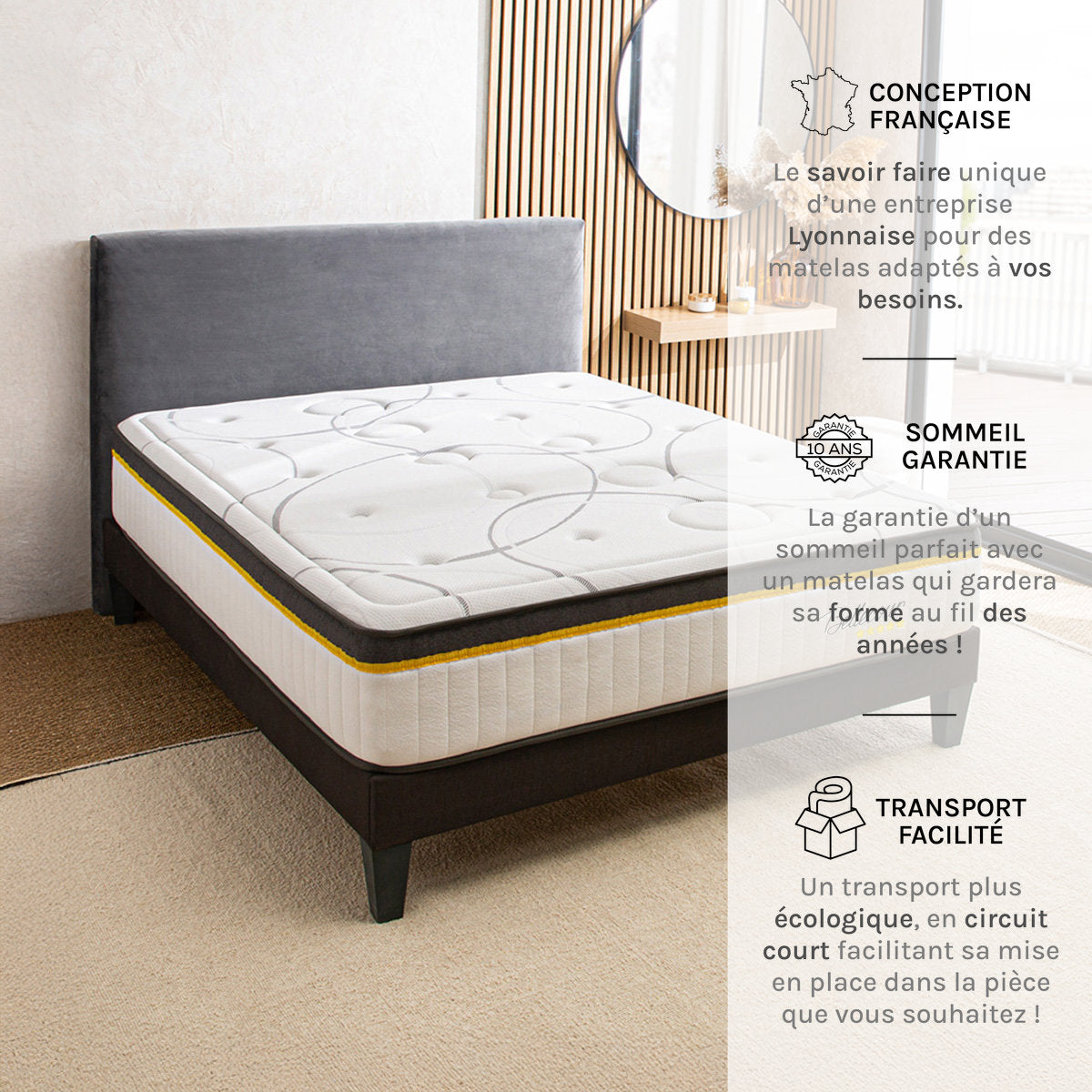 Ensemble Matelas Ressorts ensachés BELLECOUR 3.0 avec sommier