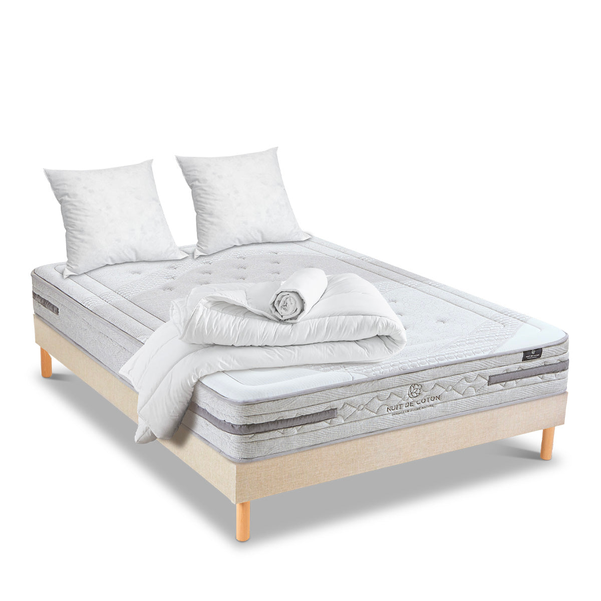 Prêt-à-dormir SÉRÉNADE avec Sommier, Couette, Oreillers et Protège-matelas