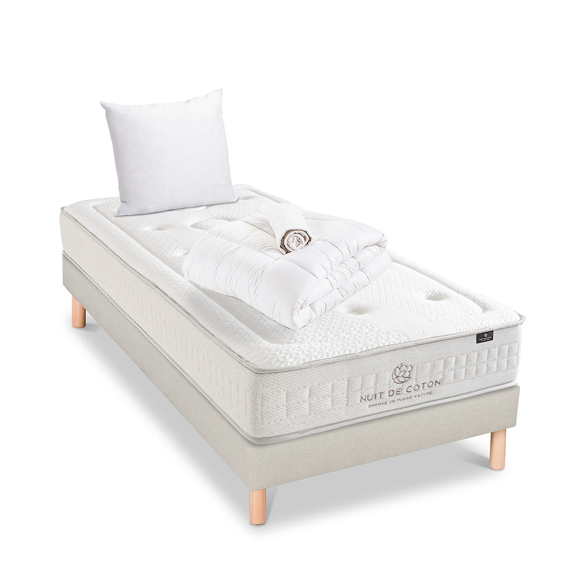 Prêt-à-dormir PRÉLUDE avec Sommier, Couette, Oreillers et Protège-matelas