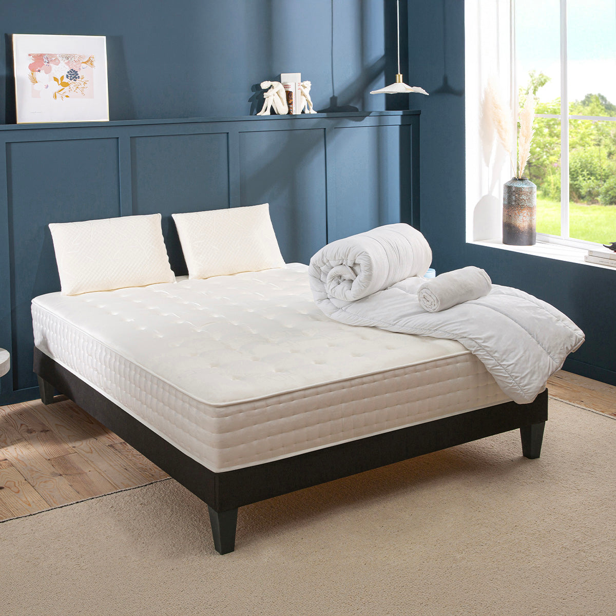 Prêt-à-dormir CHÂTELET avec Sommier, Couette, Oreillers et Protège-matelas