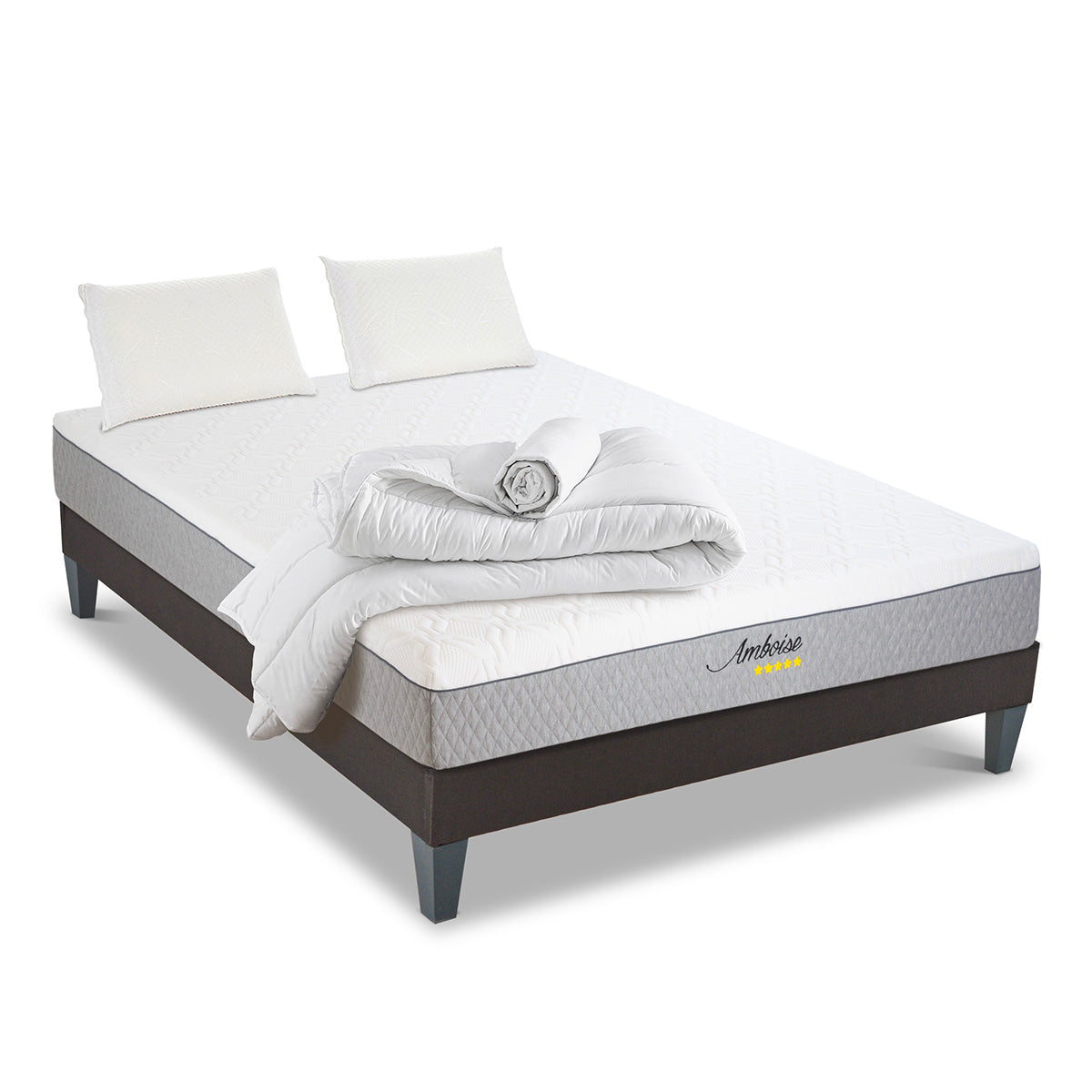 Prêt-à-dormir AMBOISE avec Sommier, Couette, Oreillers et Protège-matelas