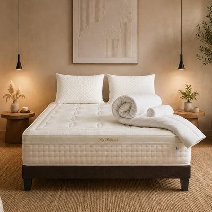 Pack prêt à dormir Empereur - Matelas + Sommier + Couette, oreillers, protège-matelas - 33 cm d'épaisseur