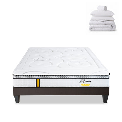 Pack prêt à dormir Reina 2.0 - Matelas + Sommier + Couette, oreillers, protège-matelas - 26 cm d'épaisseur