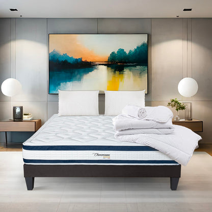 Prêt-à-dormir CHENONCEAU avec Sommier, Couette, Oreillers et Protège-matelas