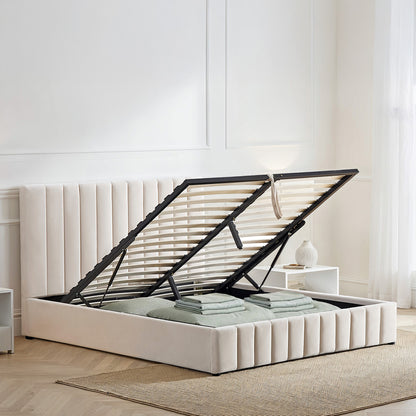 Lit Coffre Velours Beige TROCADÉRO