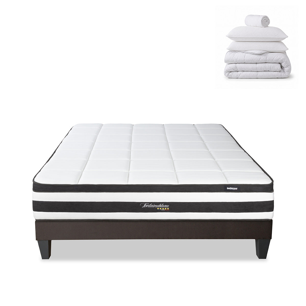 Pack Fontainebleau - Matelas + Sommier + Accessoires - La chambre équipée en une fois - 25 cm d'épaisseur