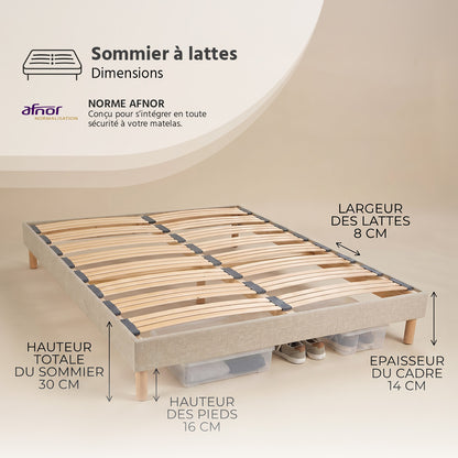 Sommier à lattes bois Lino - Tri-lattes - Beige - Livré en kit