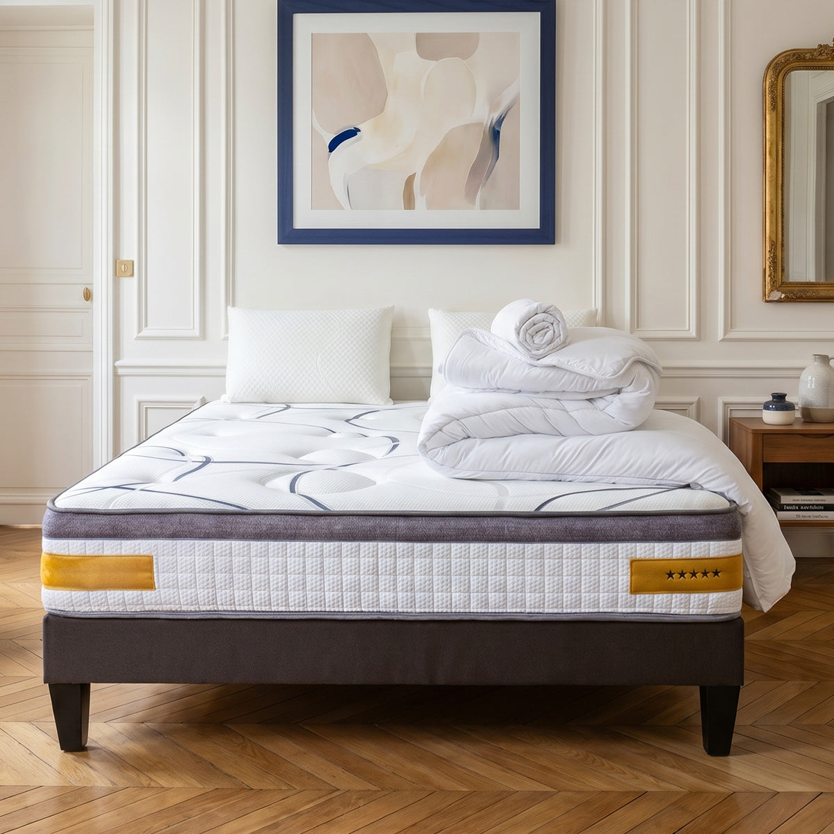 Prêt-à-dormir COPENHAGUE avec Sommier, Couette, Oreillers et Protège-matelas