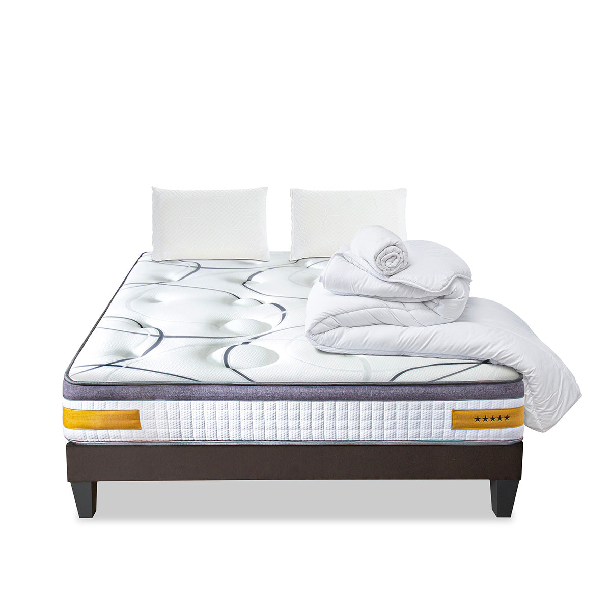 Prêt-à-dormir COPENHAGUE avec Sommier, Couette, Oreillers et Protège-matelas