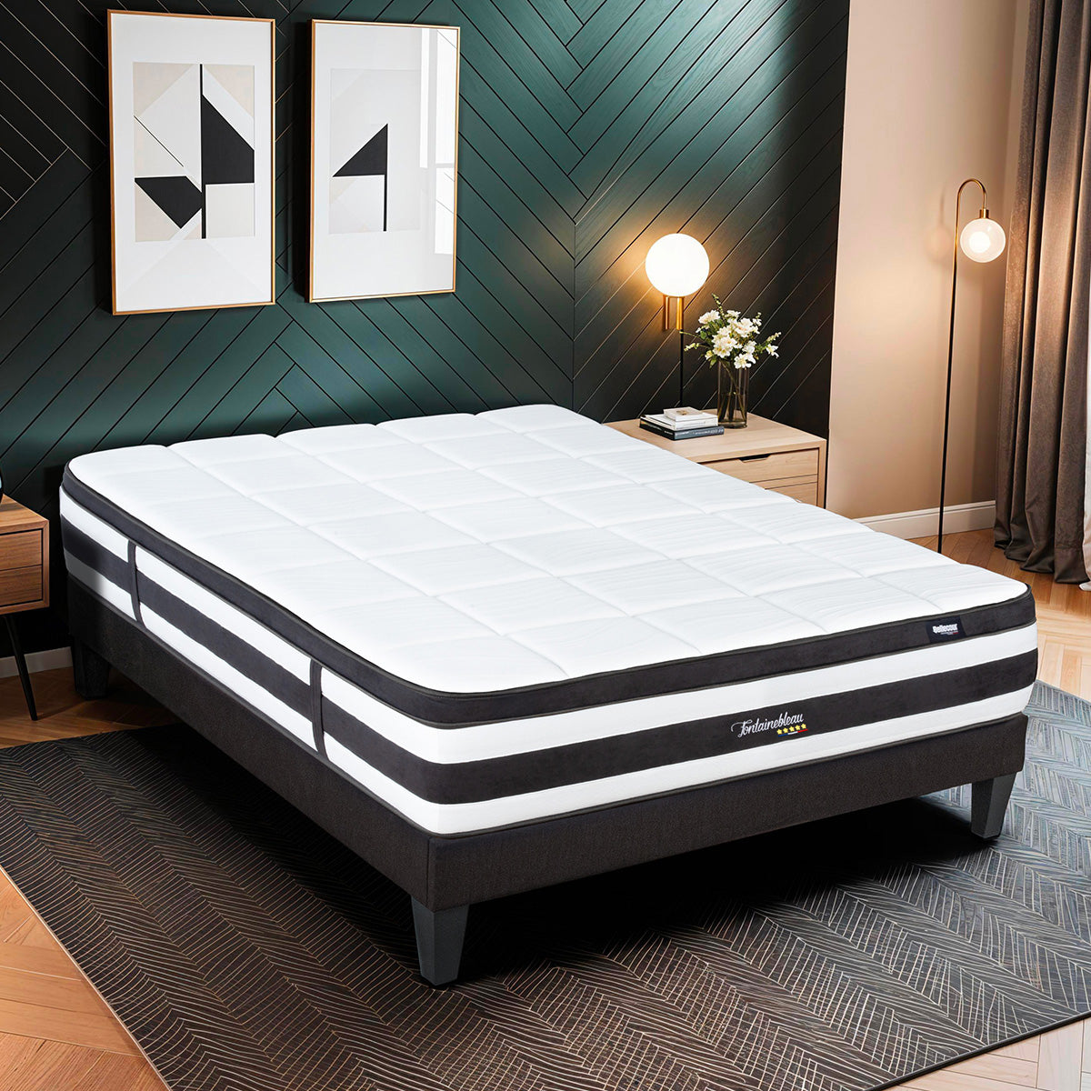 Ensemble Fontainebleau - Matelas ressorts ensachés + mémoire de forme + Sommier - 25 cm d'épaisseur