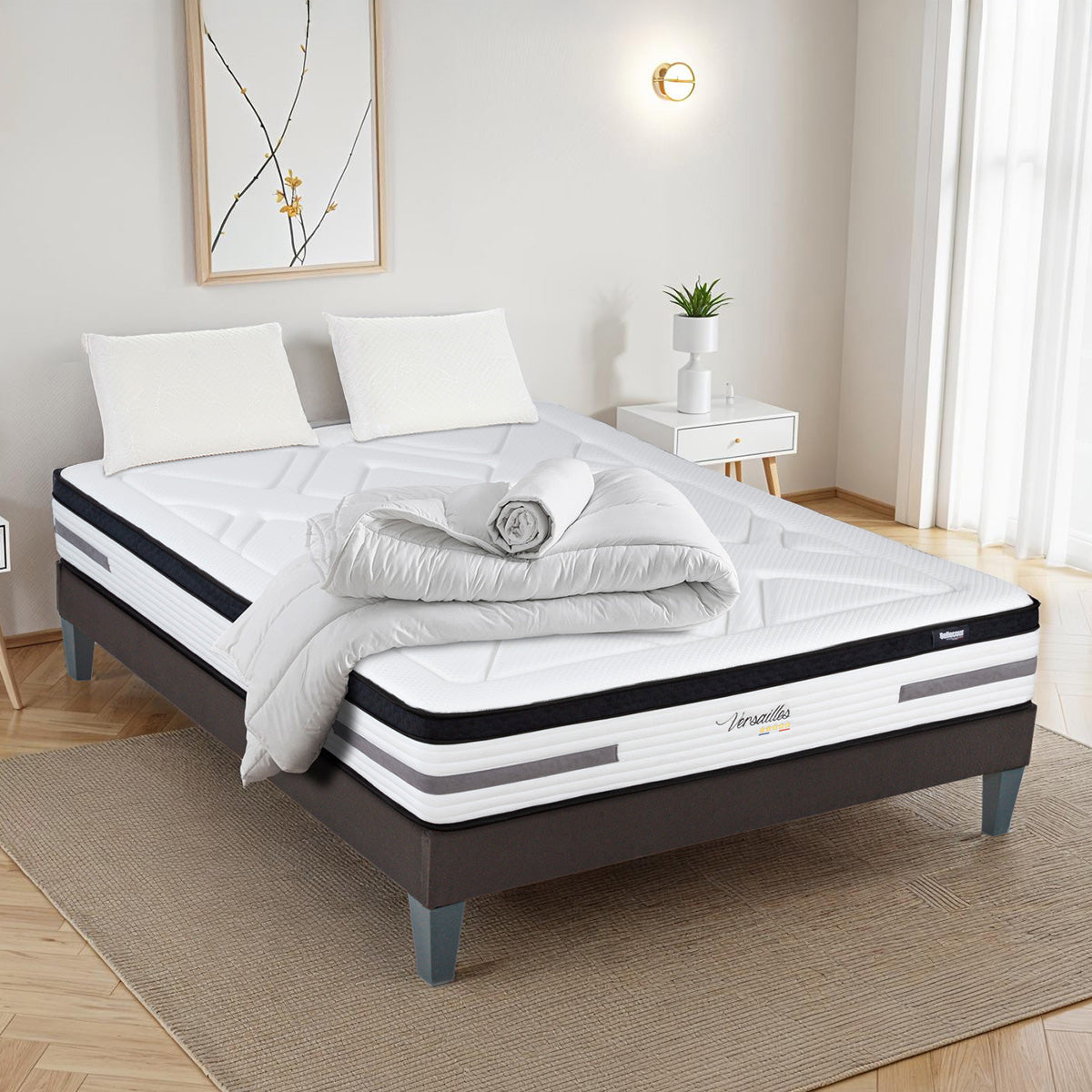 Prêt-à-dormir VERSAILLES avec Sommier, Couette, Oreillers et Protège-matelas