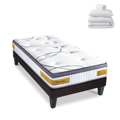 Prêt-à-dormir COPENHAGUE avec Sommier, Couette, Oreillers et Protège-matelas - 24 cm d'épaisseur - Accueil équilibré, soutien ferme