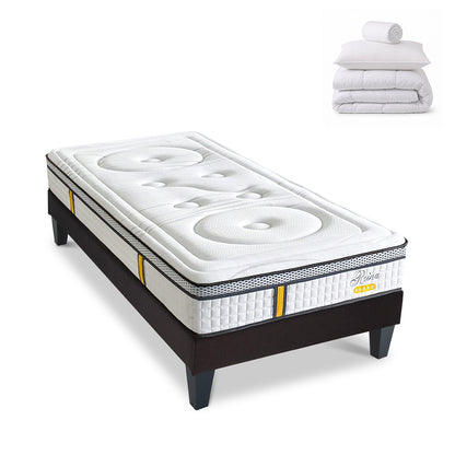 Pack prêt à dormir Reina 2.0 - Matelas + Sommier + Couette, oreillers, protège-matelas - 26 cm d'épaisseur