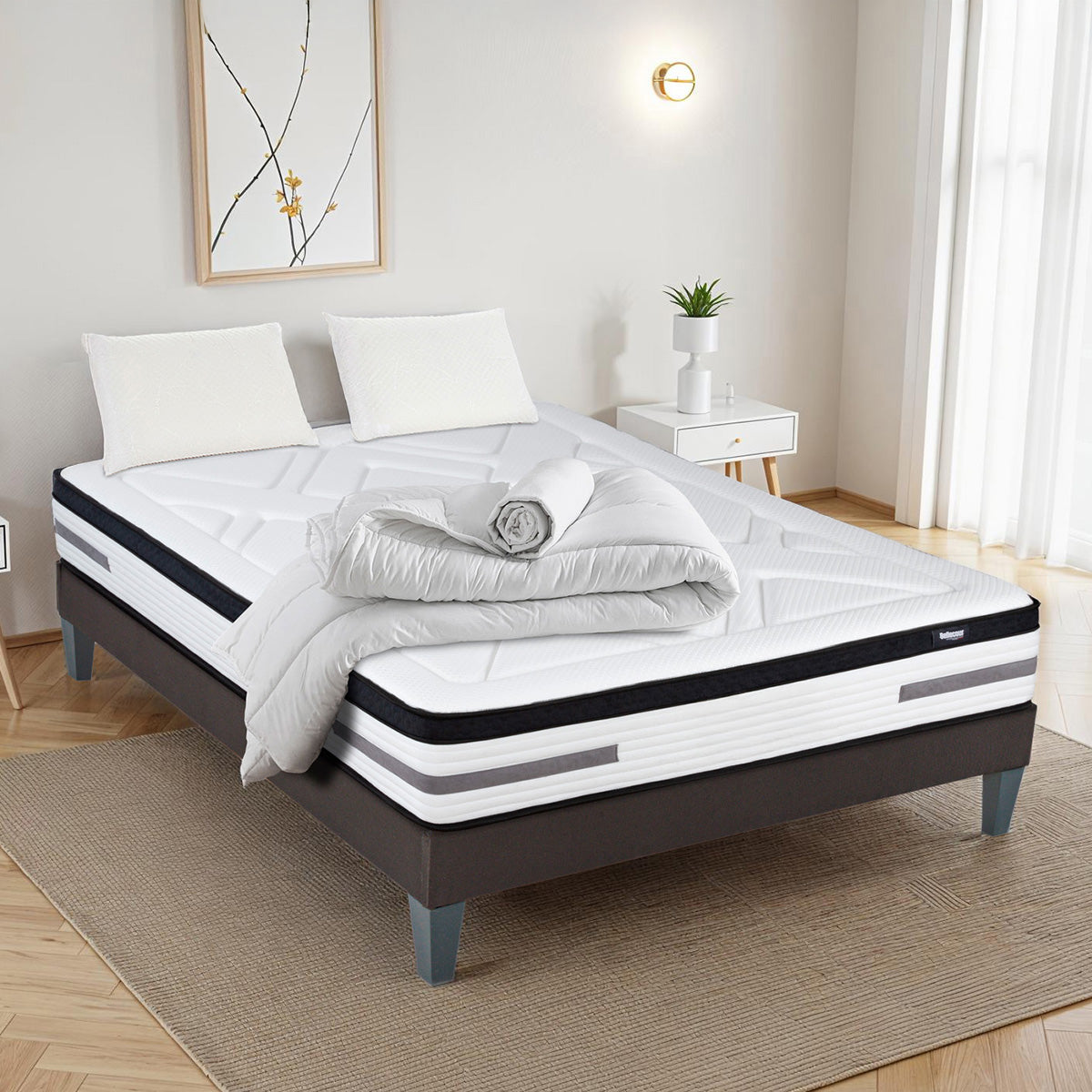 Prêt-à-dormir BELLEVUE avec Sommier, Couette, Oreillers et Protège-matelas