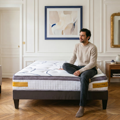 Ensemble Matelas Mémoire de forme COPENHAGUE avec sommier - 24 cm d'épaisseur - Accueil équilibré, soutien ferme