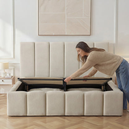 Lit Coffre Tissu Beige MADELEINE