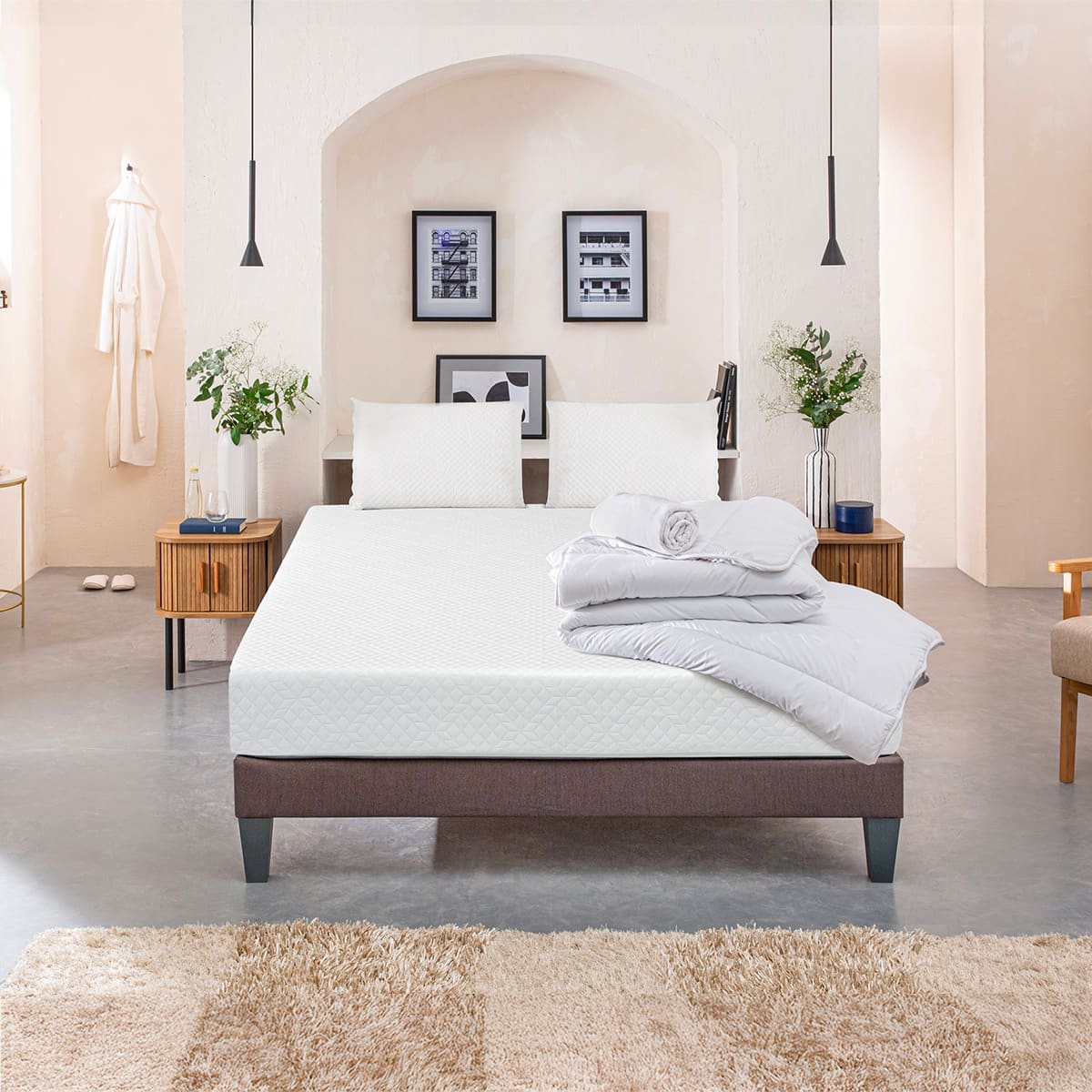 Prêt-à-dormir ABSOLU avec Sommier, Couette, Oreillers et Protège-matelas
