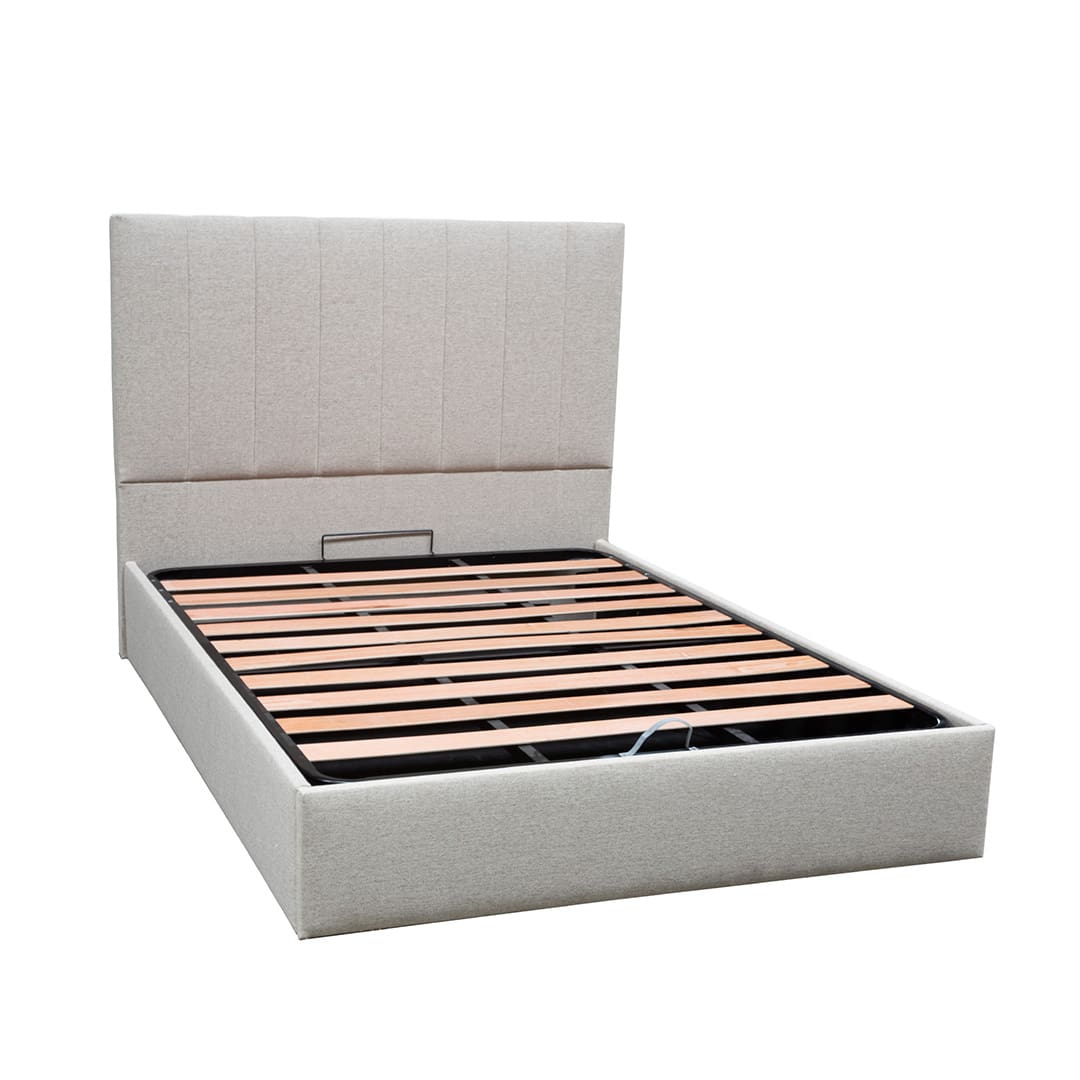 Lit Coffre Effet Velours Beige COURCHEVEL