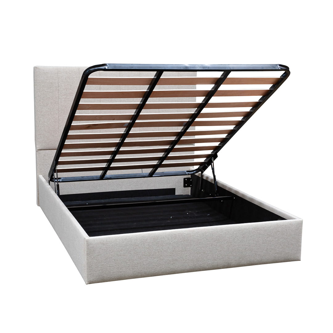 Lit Coffre Effet Velours Beige COURCHEVEL