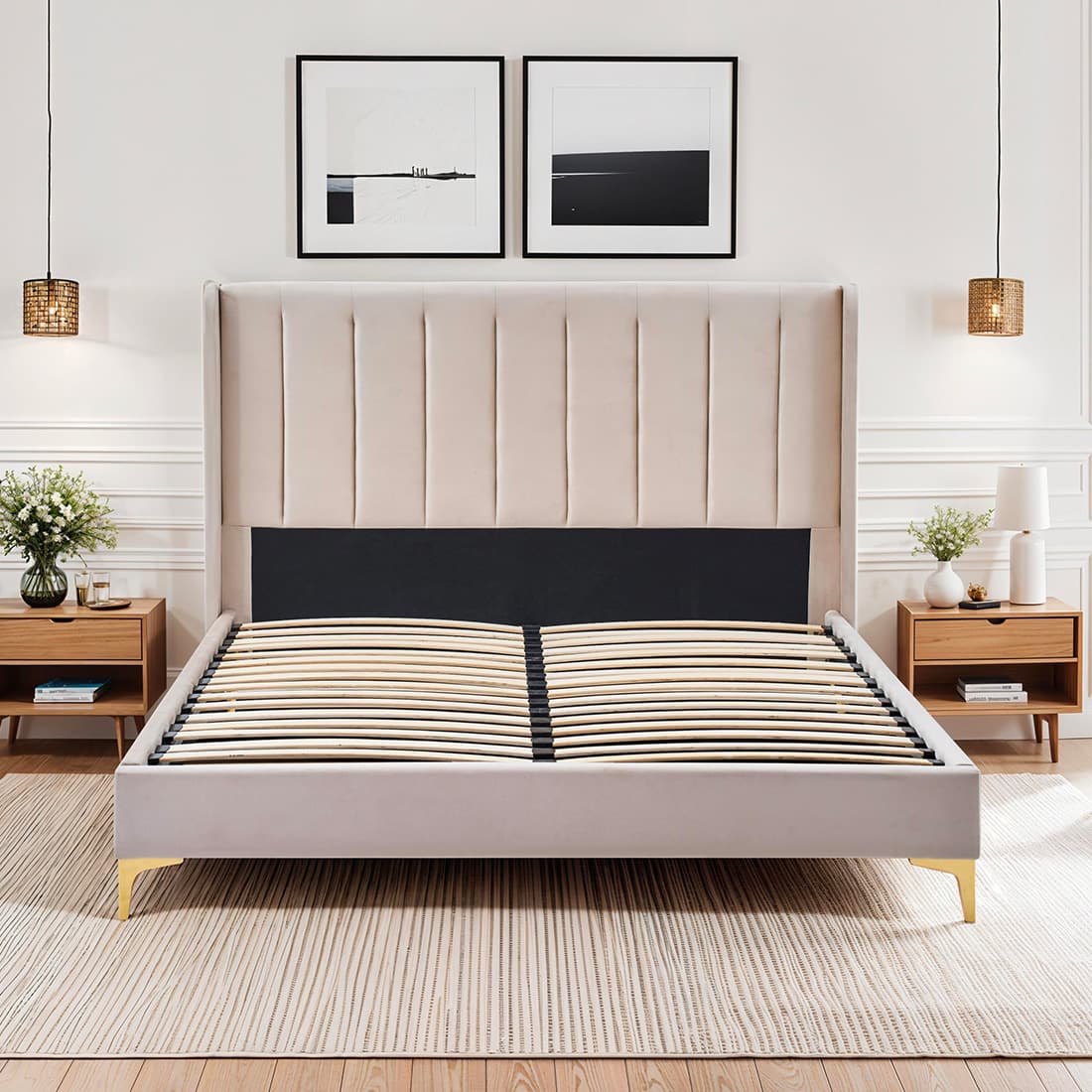 Lit Velours Beige LAVEZZI