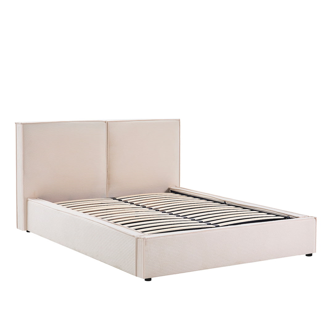 Lit Coffre Velours côtelé Beige INTEMPOREL