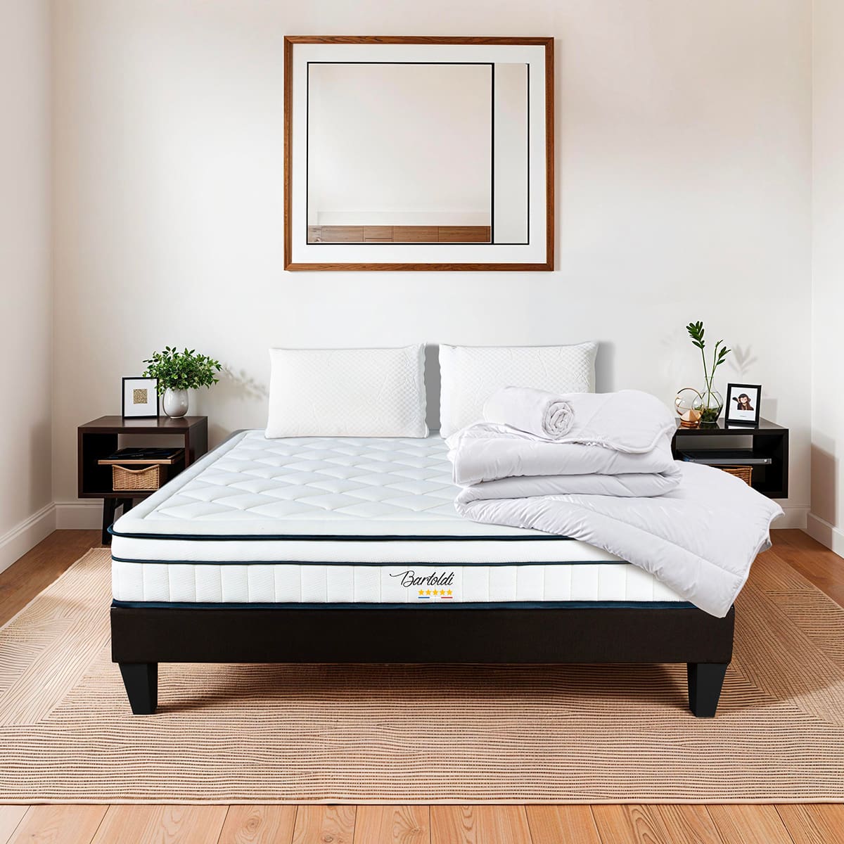 Prêt-à-dormir BARTOLDI avec Sommier, Couette, Oreillers et Protège-matelas