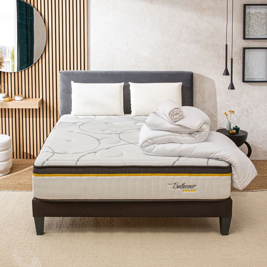 Prêt-à-dormir BELLECOUR 3.0 avec Sommier, Couette, Oreillers et Protège-matelas