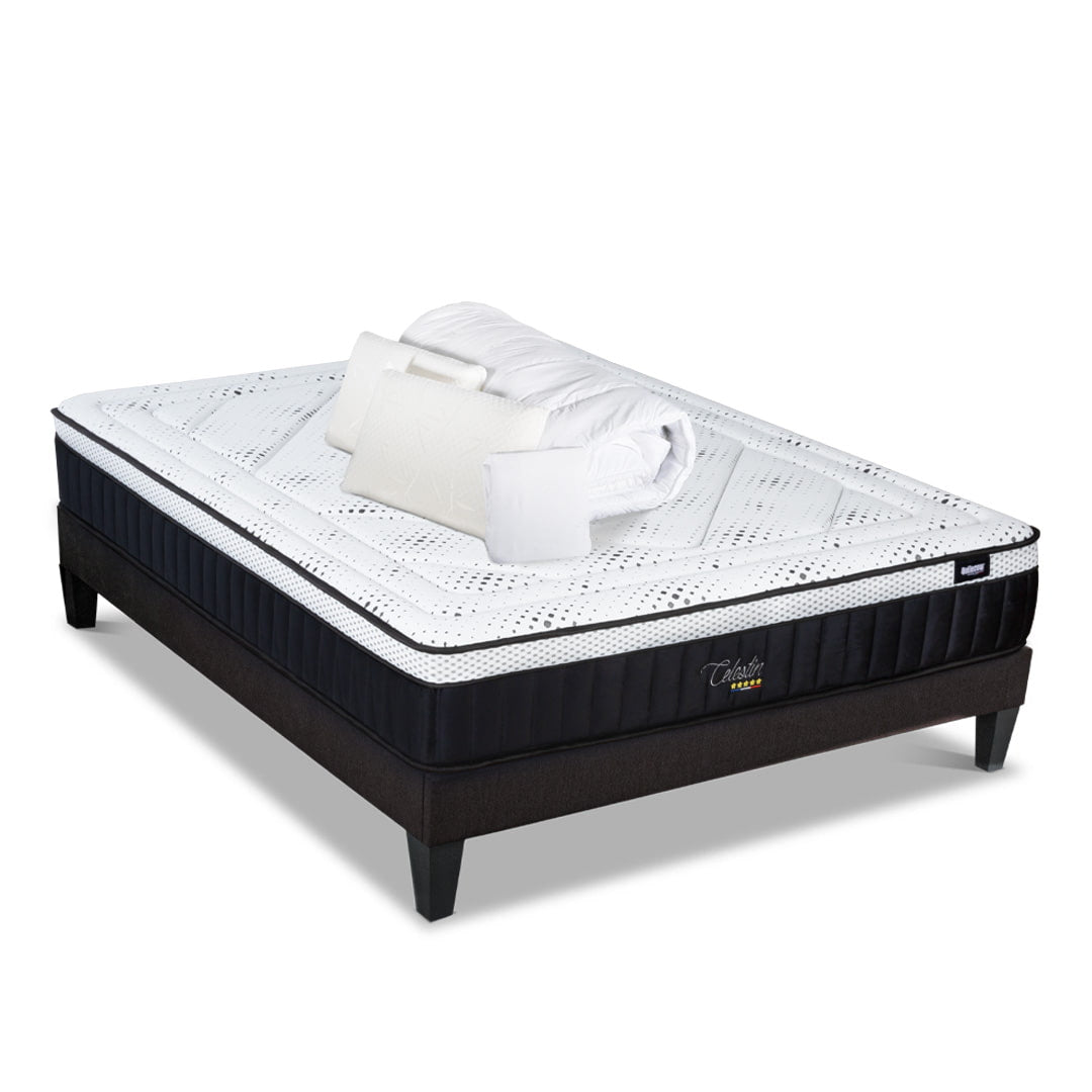 Prêt-à-dormir CÉLESTIN 2.0 avec Sommier, Couette, Oreillers et Protège-matelas