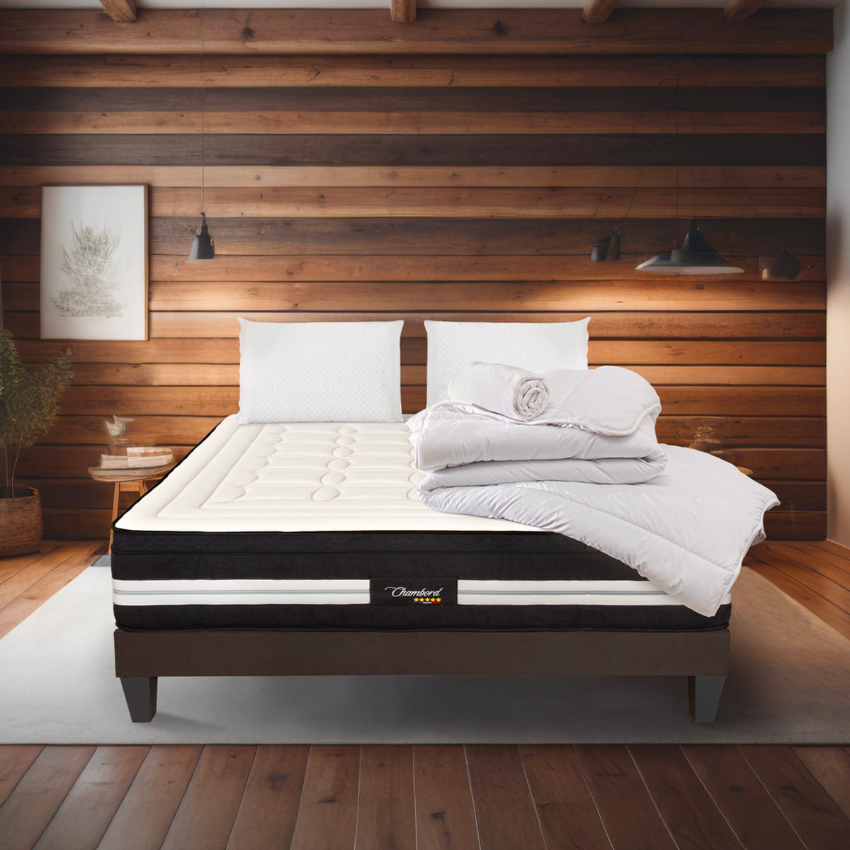 Prêt-à-dormir CHAMBORD avec Sommier, Couette, Oreillers et Protège-matelas