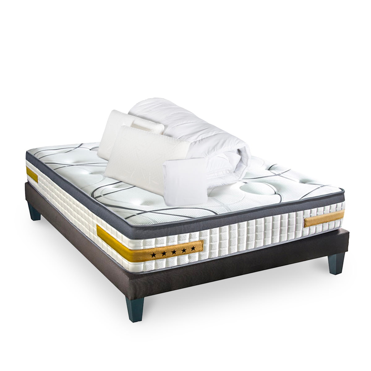 Prêt-à-dormir COPENHAGUE avec Sommier, Couette, Oreillers et Protège-matelas