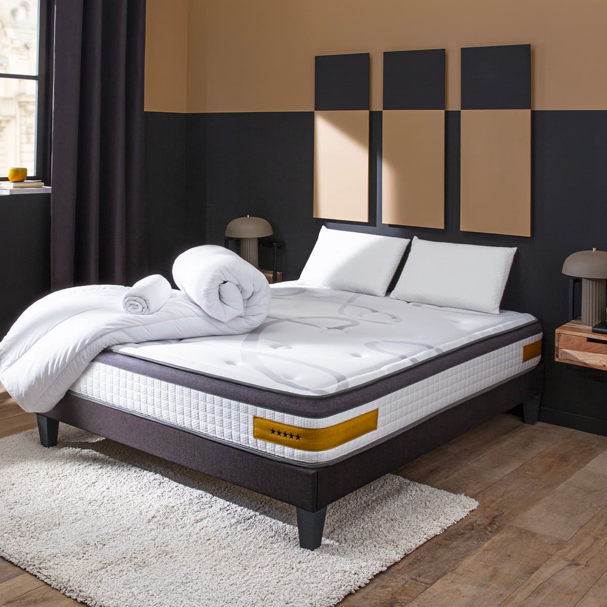 Prêt-à-dormir COPENHAGUE avec Sommier, Couette, Oreillers et Protège-matelas