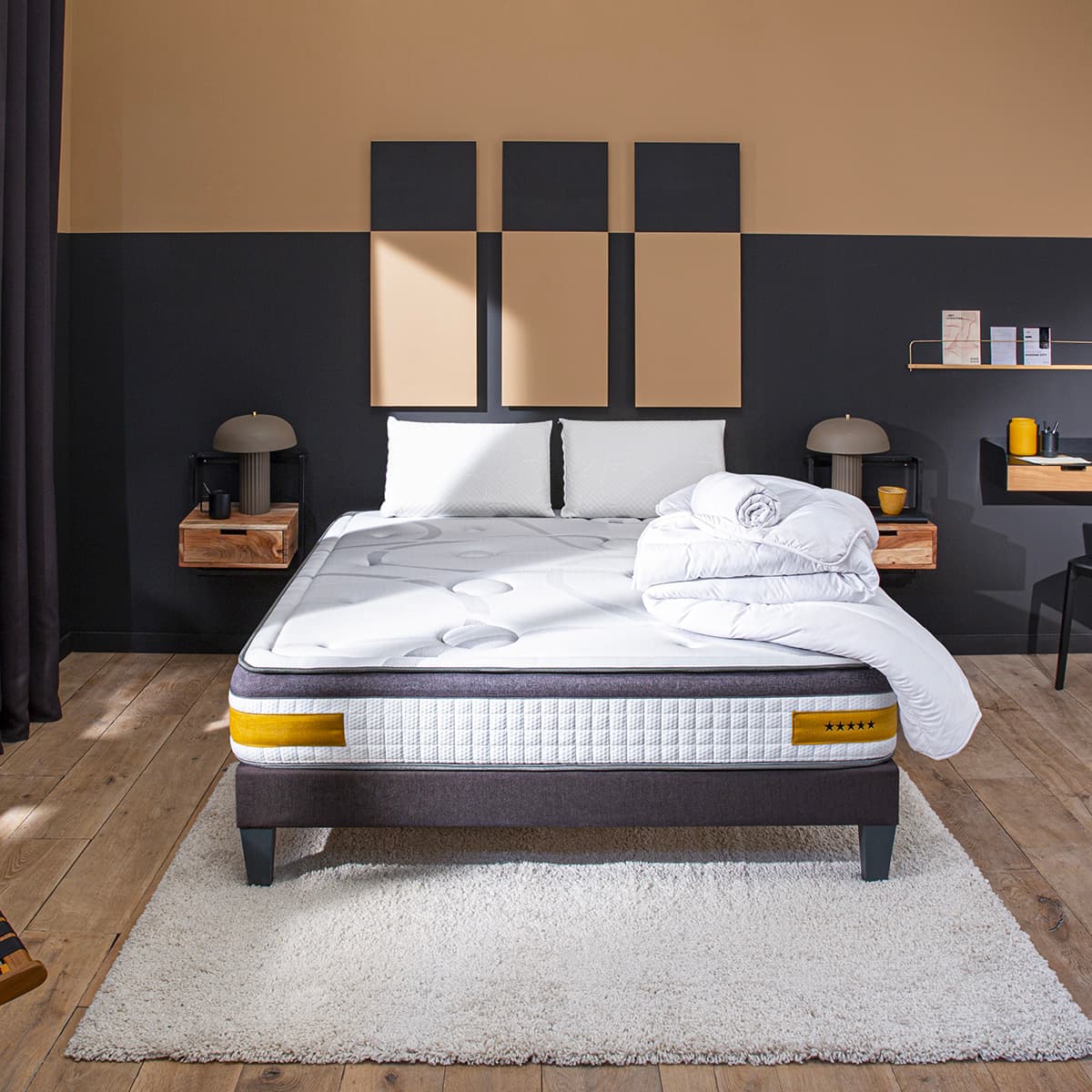 Prêt-à-dormir COPENHAGUE avec Sommier, Couette, Oreillers et Protège-matelas