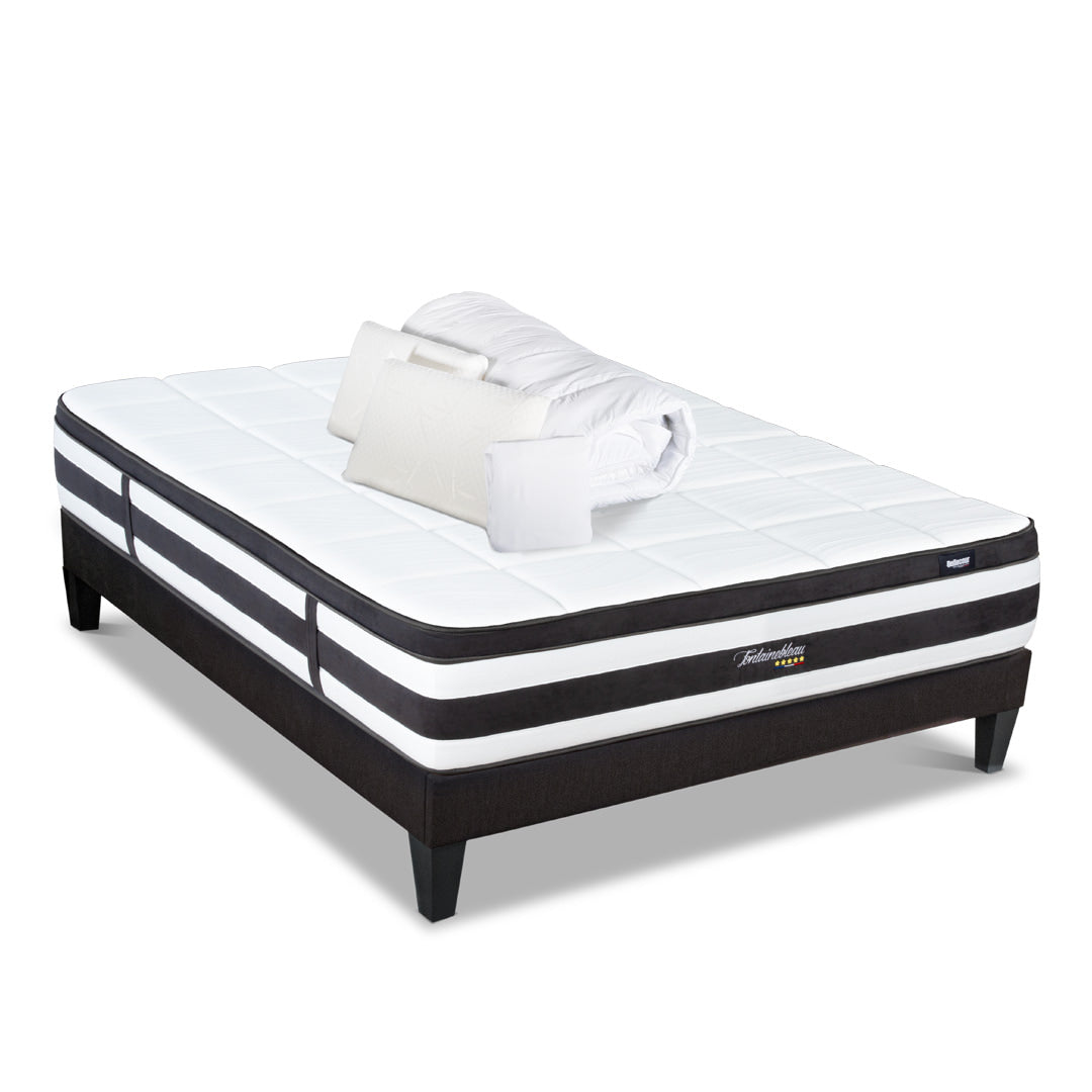Prêt-à-dormir FONTAINEBLEAU avec Sommier, Couette, Oreillers et Protège-matelas