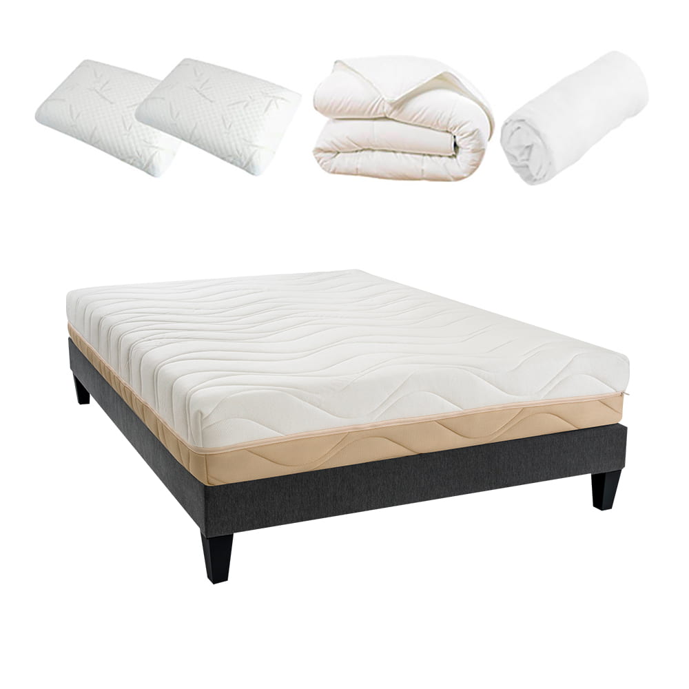 Prêt-à-dormir LÉMAN avec Sommier, Couette, Oreillers et Protège-matelas